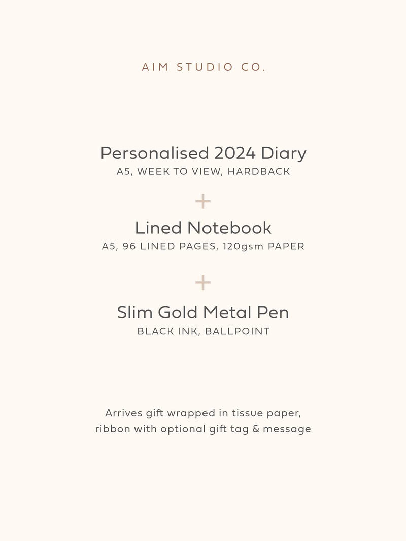 2024 Sage Letterbox Gift Bundle | Personalised Diary, Notebook & Pen Set