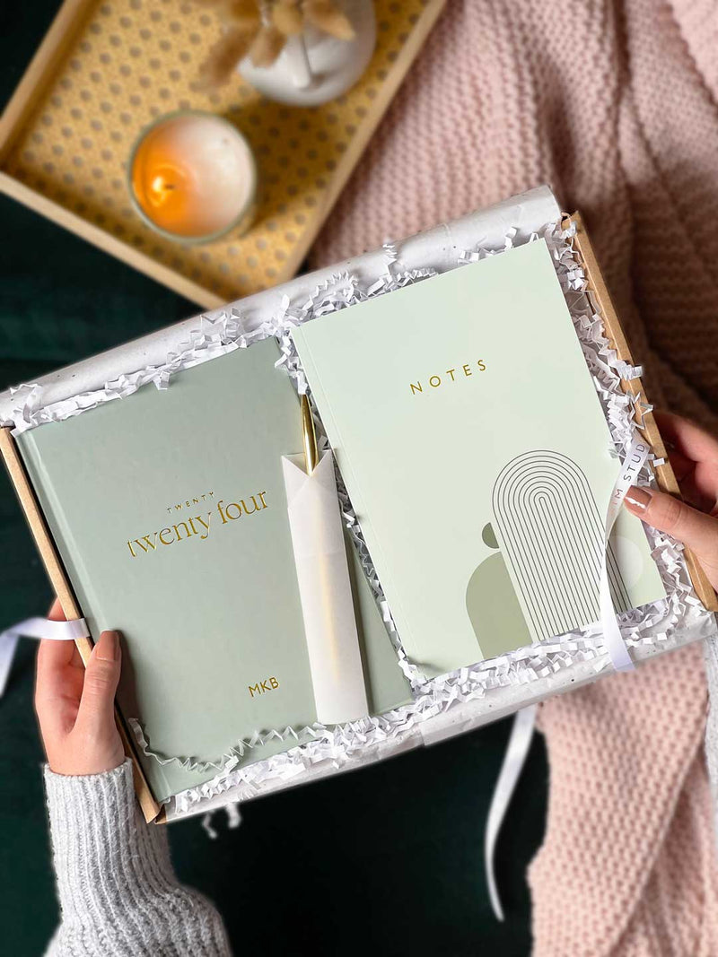 2024 Sage Letterbox Gift Bundle | Personalised Diary, Notebook & Pen Set