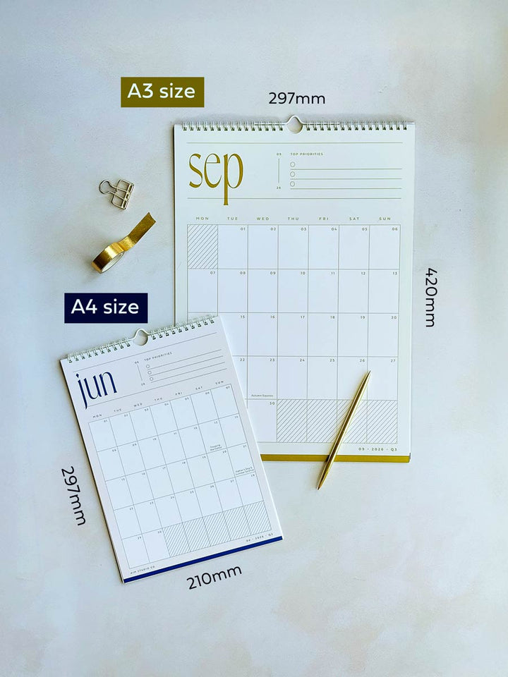 2026 Minimalist Wall Calendar: Large A3 or A4