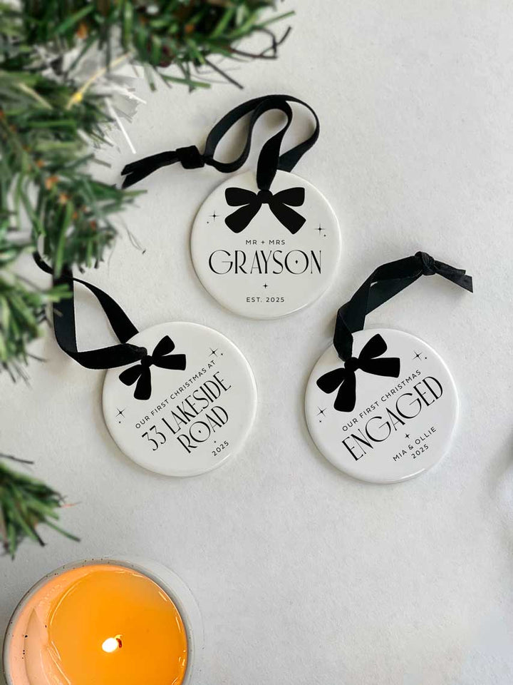 Personalised 'First Christmas Engaged' Ceramic Bauble