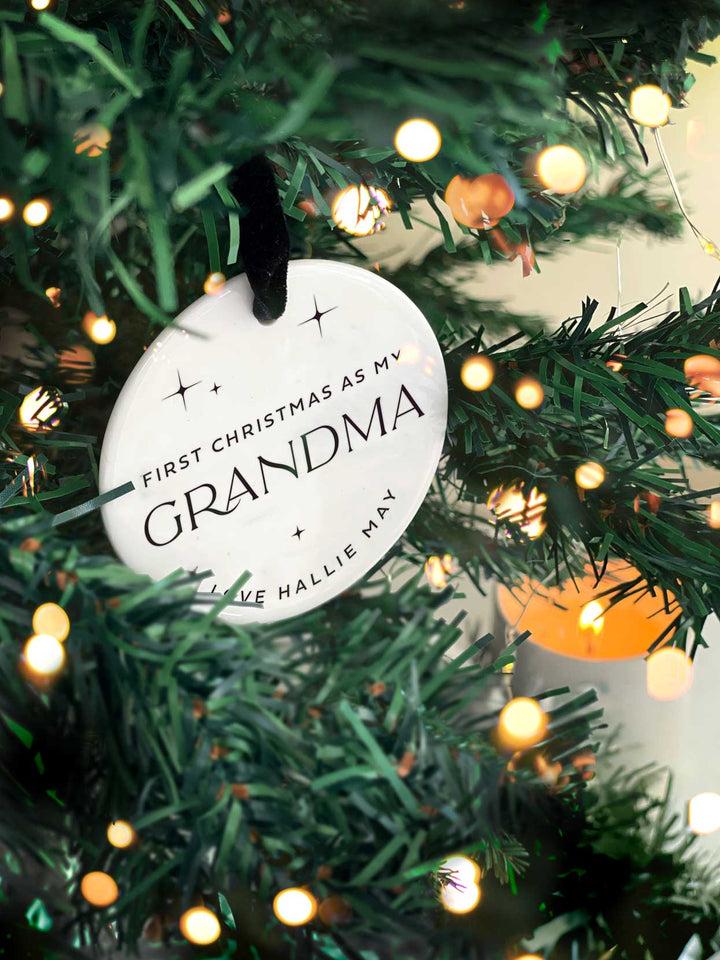 Personalised 'First Christmas as' Grandparent Ceramic Bauble