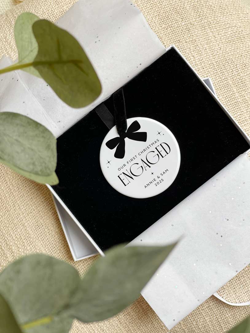 Personalised 'First Christmas Engaged' Ceramic Bauble
