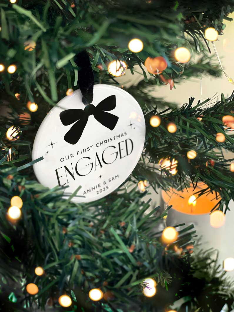Personalised 'First Christmas Engaged' Ceramic Bauble