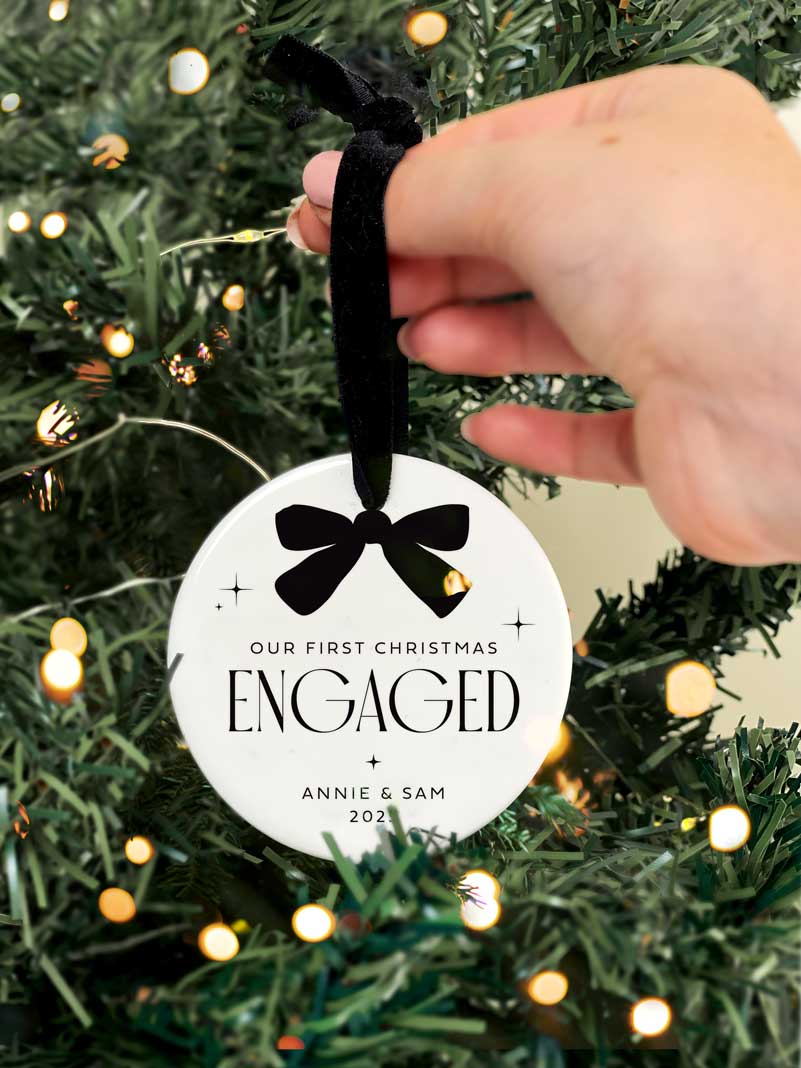Personalised 'First Christmas Engaged' Ceramic Bauble