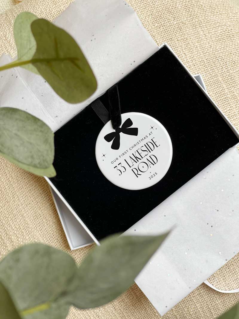 Personalised First Christmas in New Home Ceramic Bauble