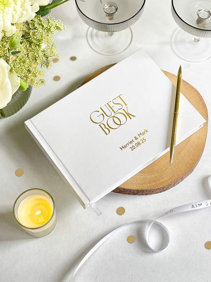 Personalised Hardcover Wedding Guest Book with Gold Foil