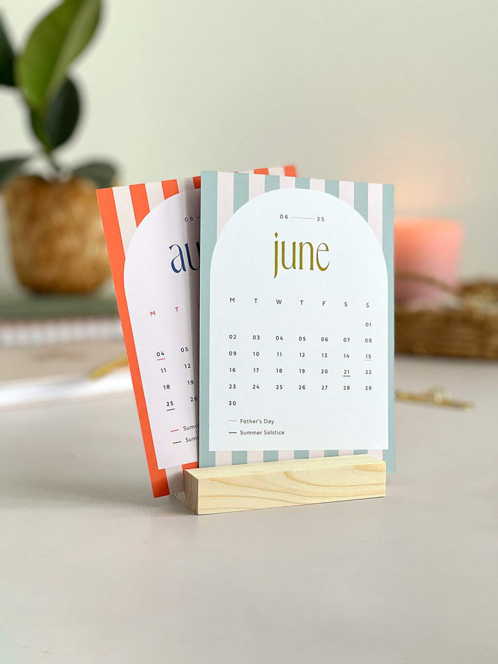 2025 Desk Calendar with Wood Stand | Candy Stripes