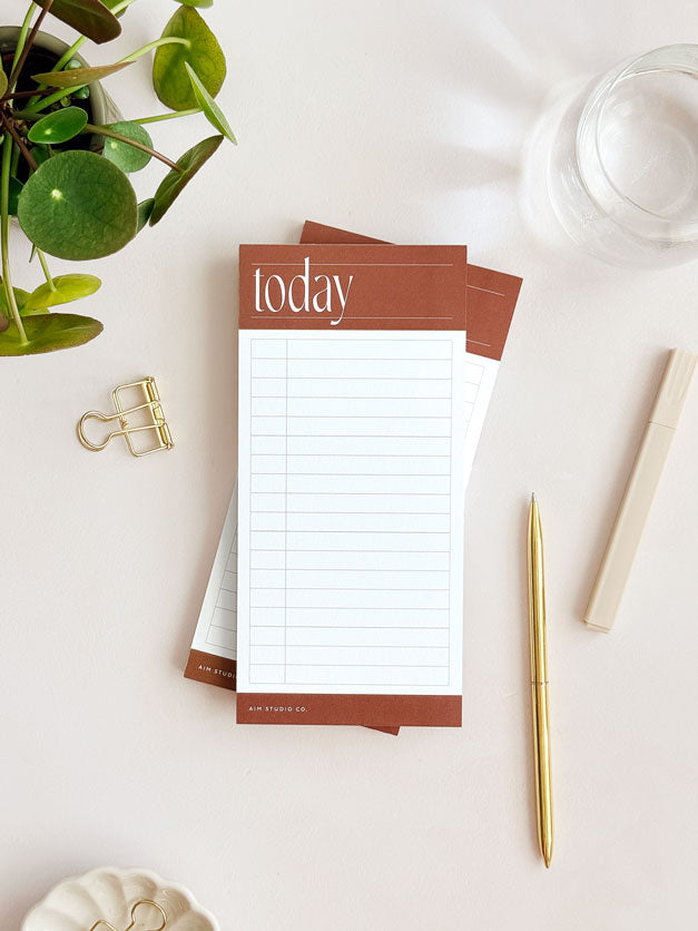 Daily Time Blocking Planner Notepad | Rust Brown