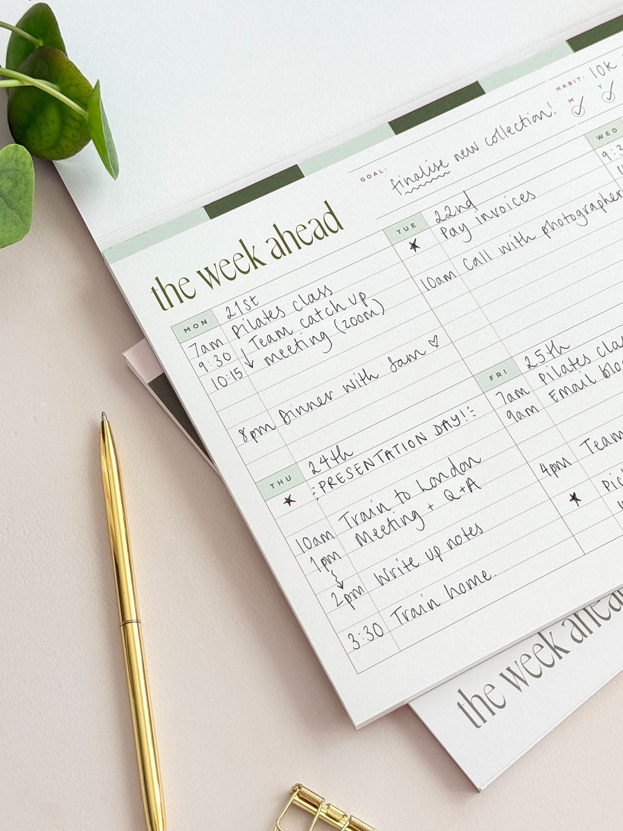 A4 Weekly Planner Notepad | Checkerboard Sage & Forest Green