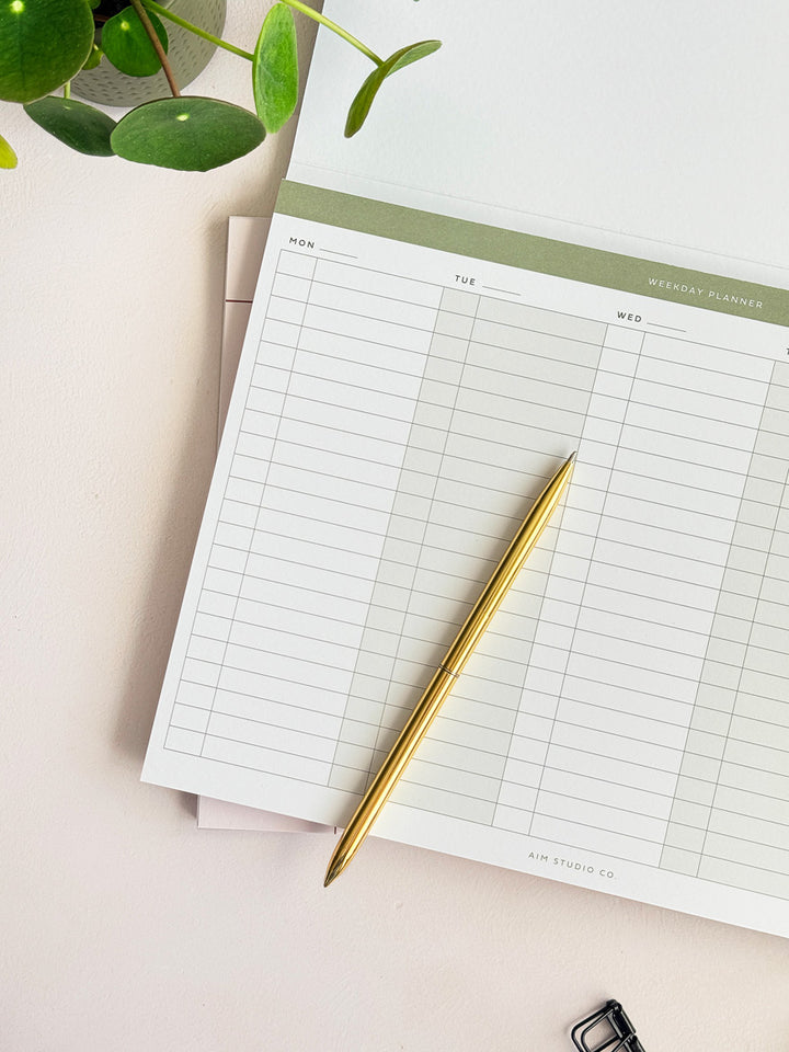 A4 Time Block Weekday Planner Notepad - Sage Green
