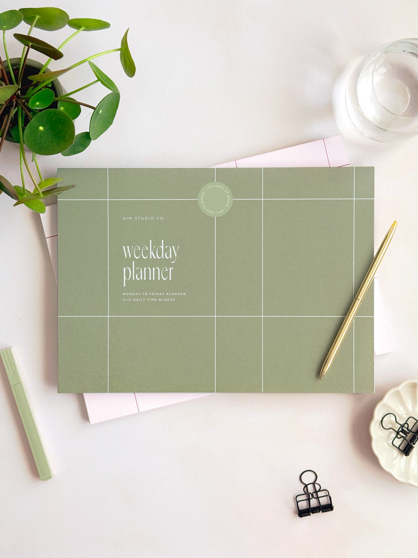 A4 Time Block Weekday Planner Notepad - Sage Green