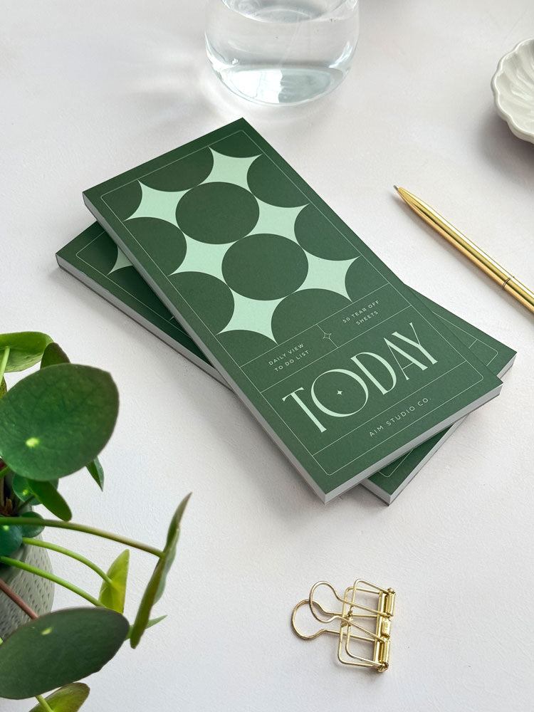Slim To Do List Notepad with Retro Cover, Green