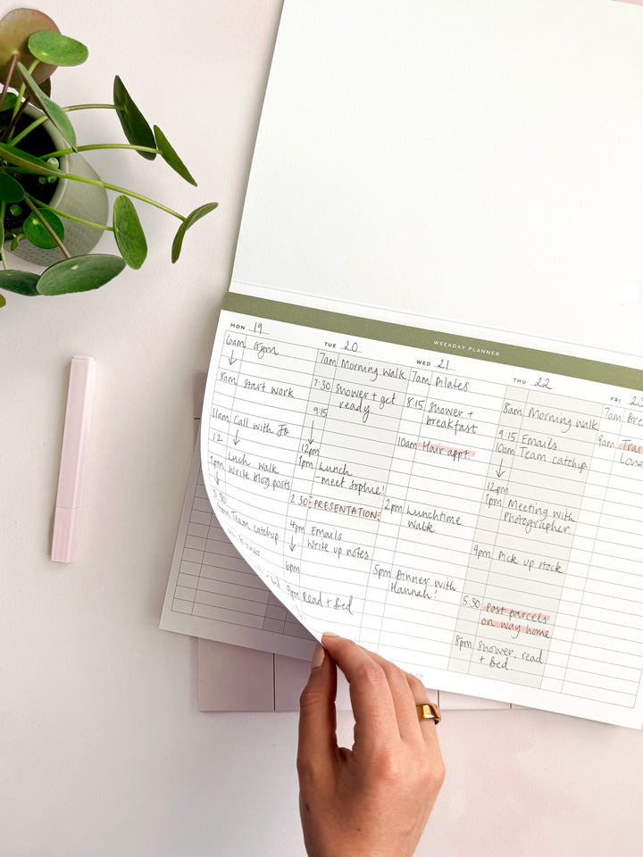 A4 Time Block Weekday Planner Notepad - Sage Green