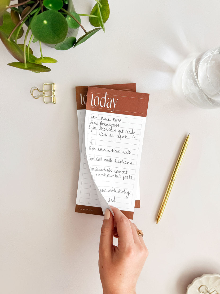Daily Time Blocking Planner Notepad | Rust Brown