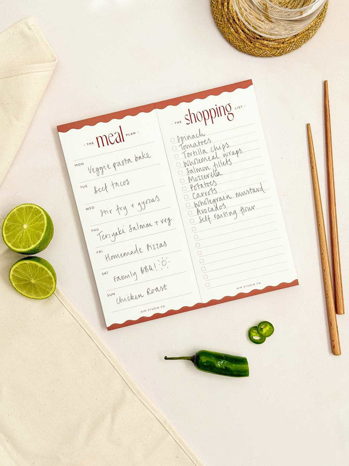 Magnetic Meal Planner & Shopping List Set | Wavy Tear-Off Notepads