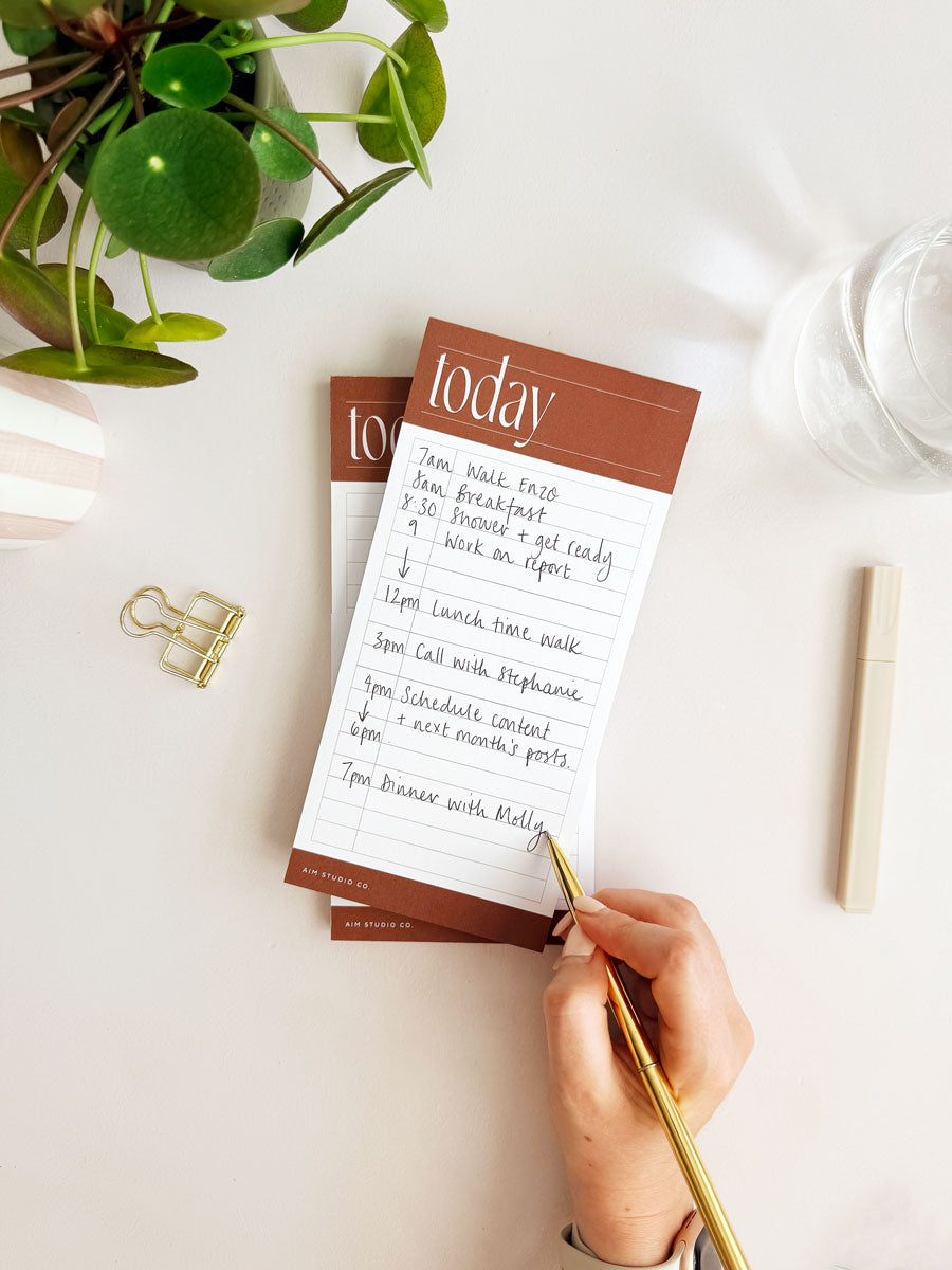 Daily Time Blocking Planner Notepad | Rust Brown