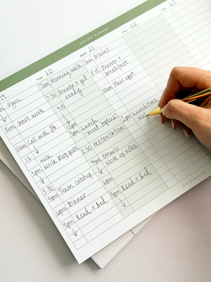 A4 Time Block Weekday Planner Notepad - Sage Green