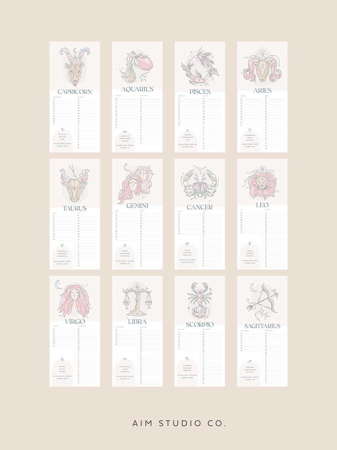 CLEARANCE: Illustrated Zodiac Birthday Calendar