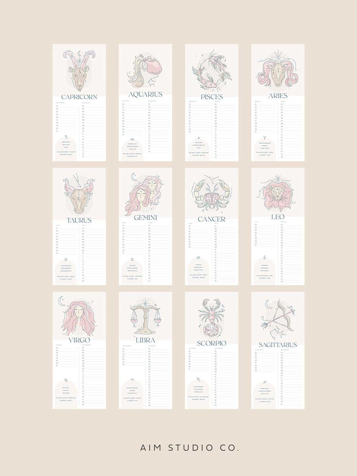 CLEARANCE: Illustrated Zodiac Birthday Calendar