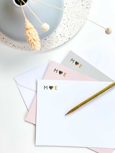 Personalised Gold Foiled Notecard Set with Heart