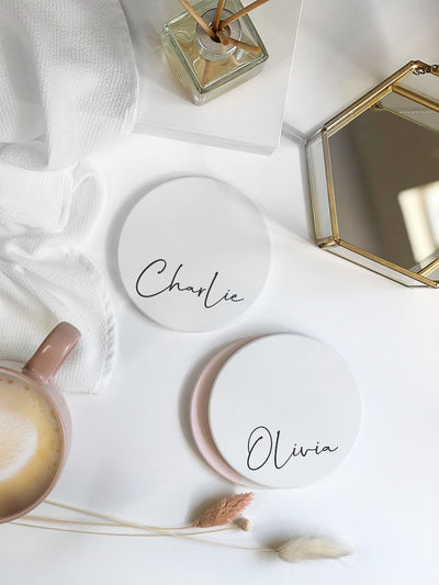 Set of Two Personalised Name Ceramic Coasters