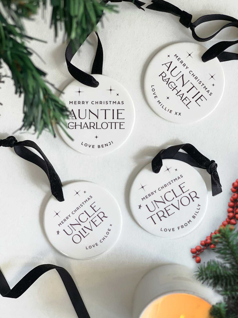 Personalised Ceramic Tree Decoration for Uncle or Auntie