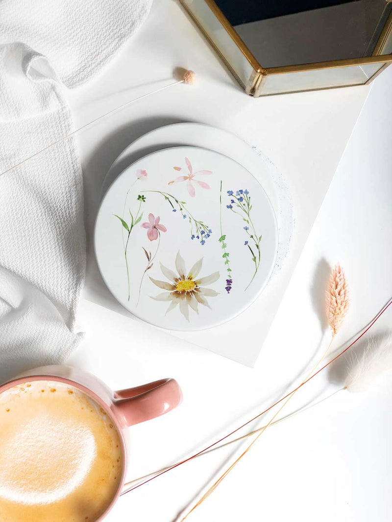 Floral Ceramic Coaster Set