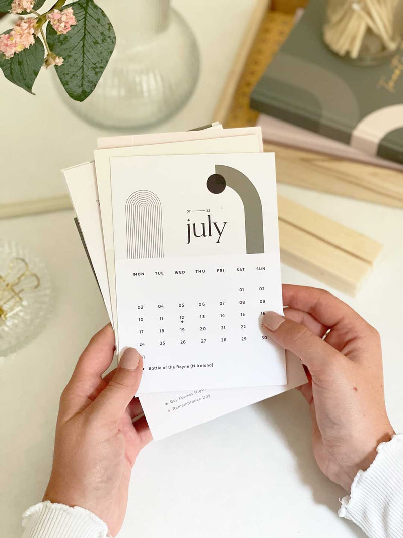 2023 - 2024 Desk Calendar | Refillable A6 Calendar with Wooden Holder