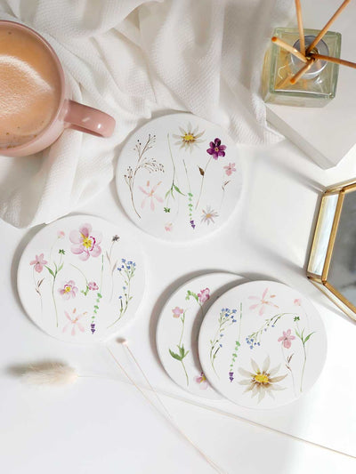 Floral Ceramic Coaster Set