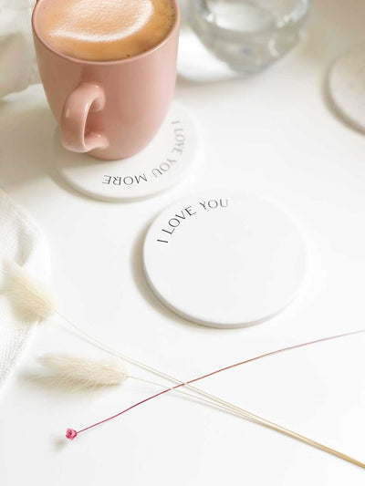 Set of Two "I love you more" Couples Coasters