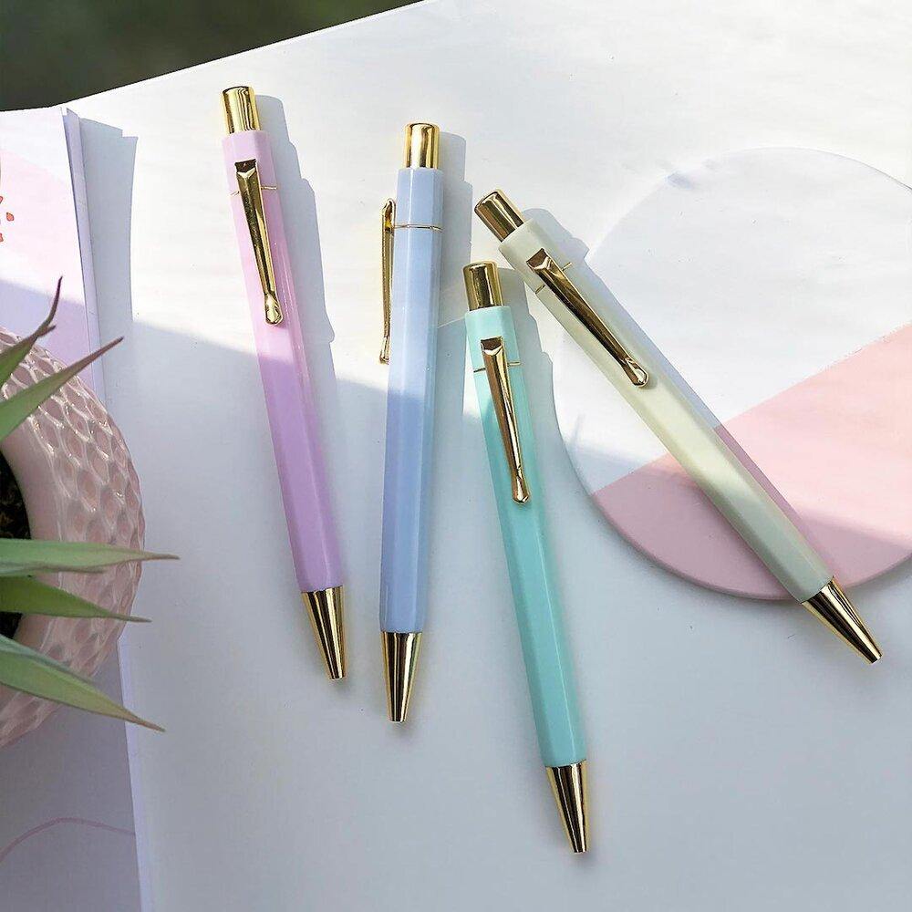 Pastel and Gold Ball Point Hexagonal Pen - Stationery & Office Desk Accessories | AIM Studio Co