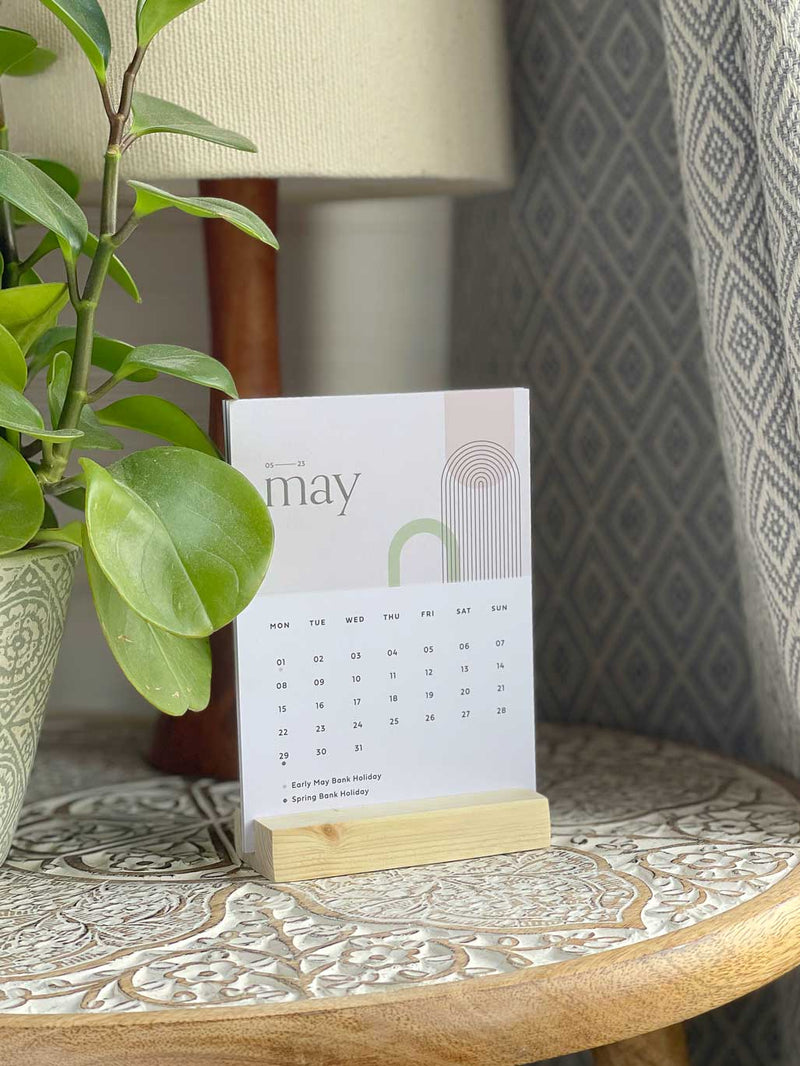 2023 - 2024 Mid Year Academic Desk Calendar | Refillable A6 Calendar with Wooden Holder
